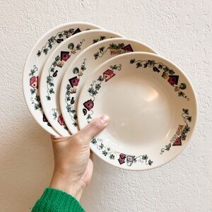 Set of 4 Corelle Garden Home Ivory Birdhouses Salad Bread Dessert Plates 6.75”